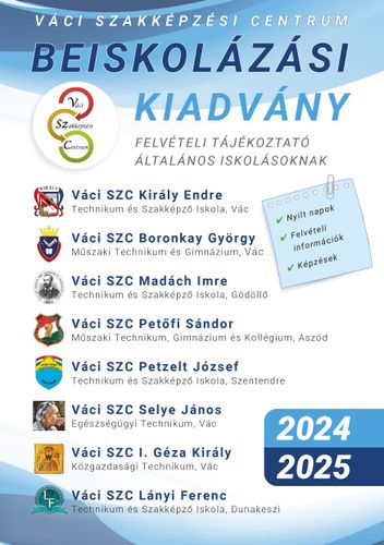 VÁci SZC 2024-2025-ös beiskolázási kiadványa, címlapkép