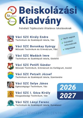 A VSZC 2026/27-es beiskolázási kiadványának címlapja, rajta a címmel és az iskolák listájával logóikkal együtt